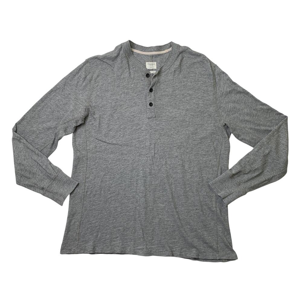 Rag & Bone Shirt Mens XL Extra Large Gray Cotton Henley Long Sleeve Heathered